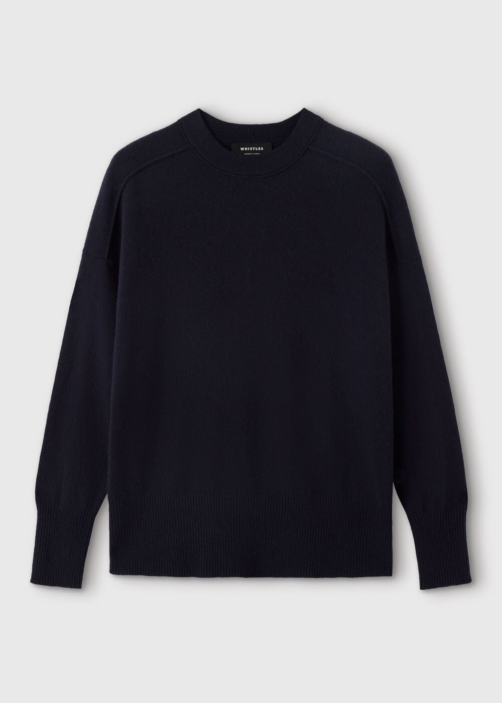 Navy Cashmere Seam Detail Crew Knit