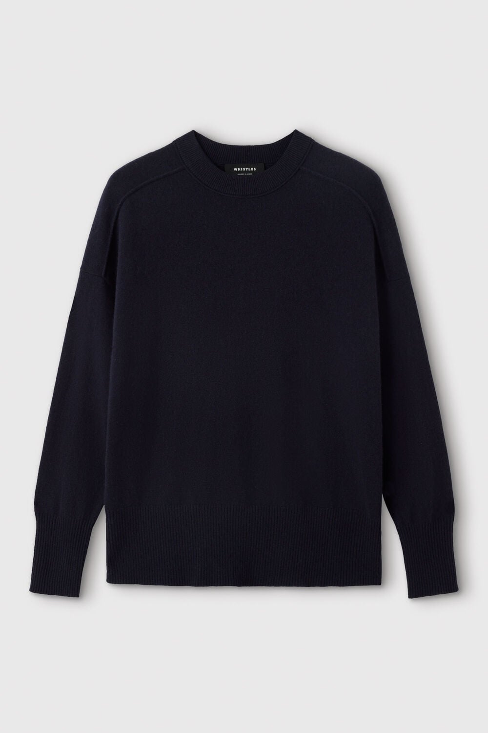 Navy Cashmere Seam Detail Crew Knit