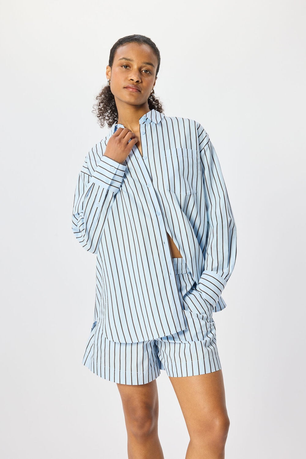 Blue Cotton Poplin Stripe Shirt