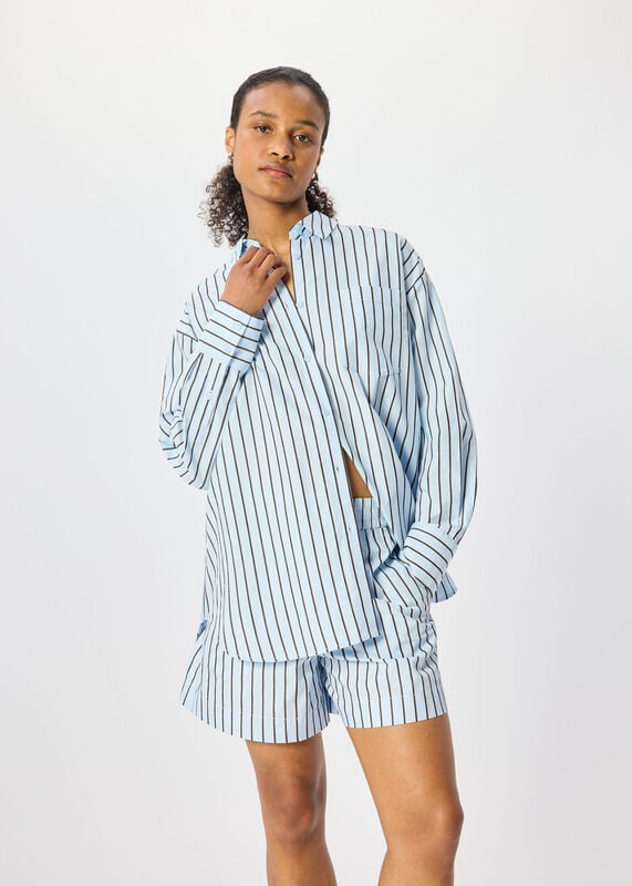 Blue Cotton Poplin Stripe Shirt