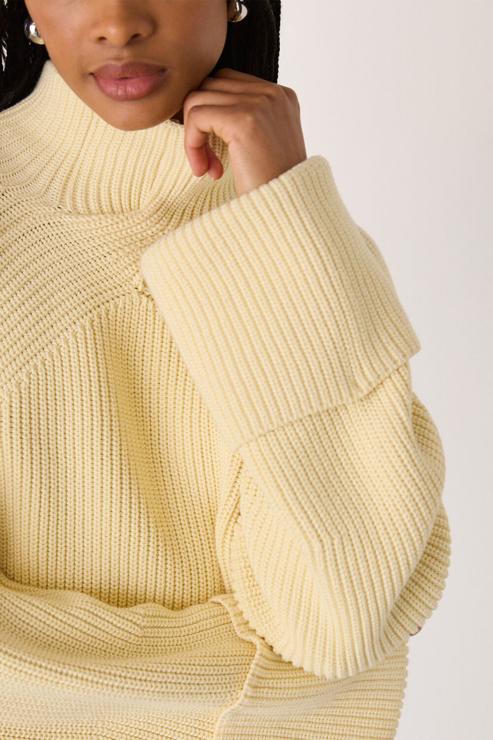 Cream Rib Cable High Neck Jumper