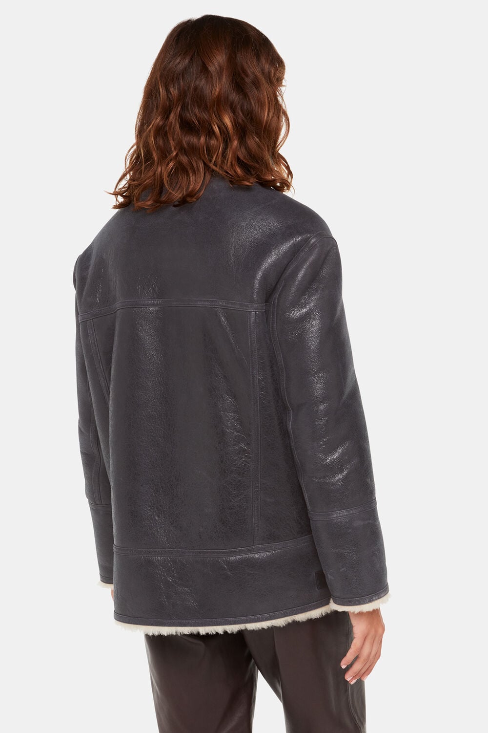 Navy Annika Leather Aviator Jacket