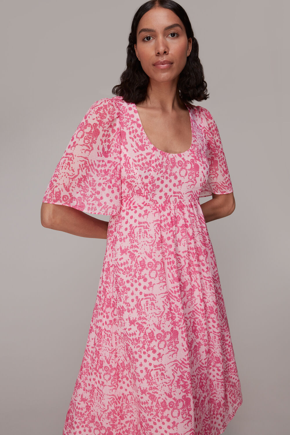 Pink Abstract Batik Midi Dress