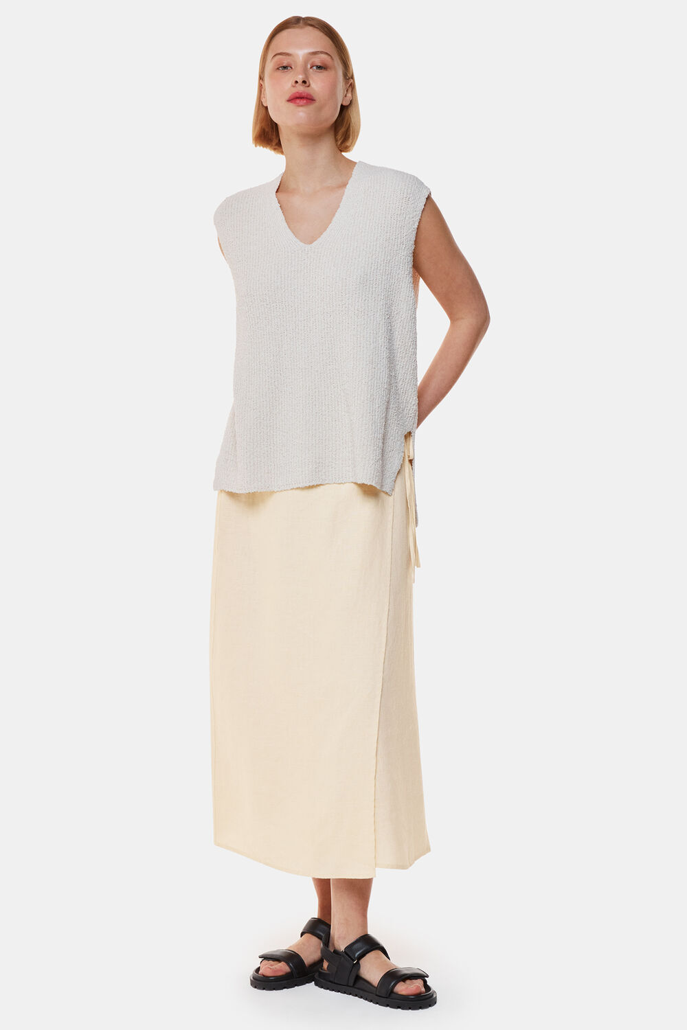 Linen Wrap Midi Skirt