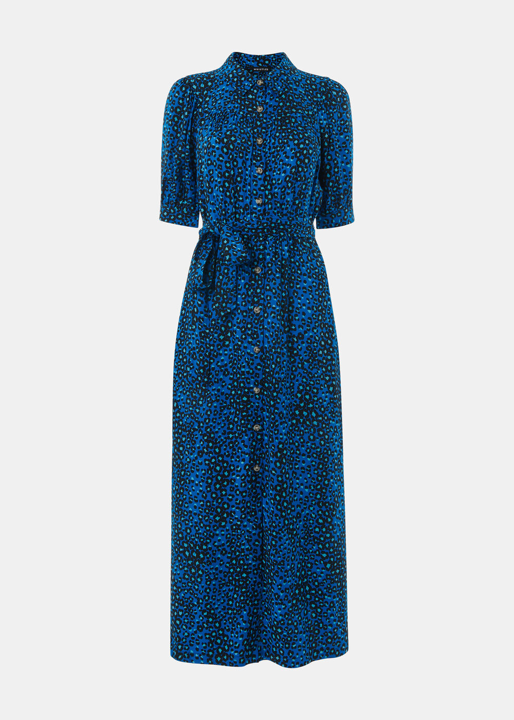 blue leopard midi dress Blue Leopard Print Midi Dress with Long Sleeves  KaraChic