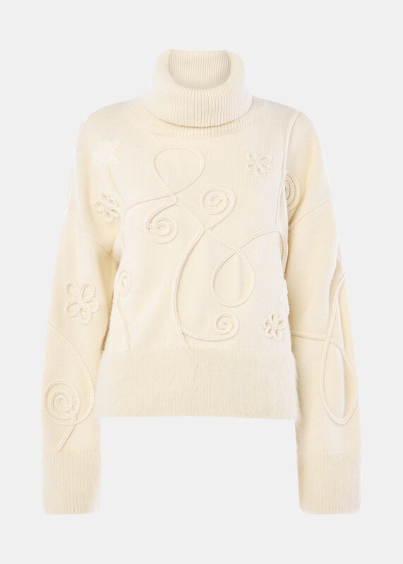 Cream Wool Embroidered Floral Jumper