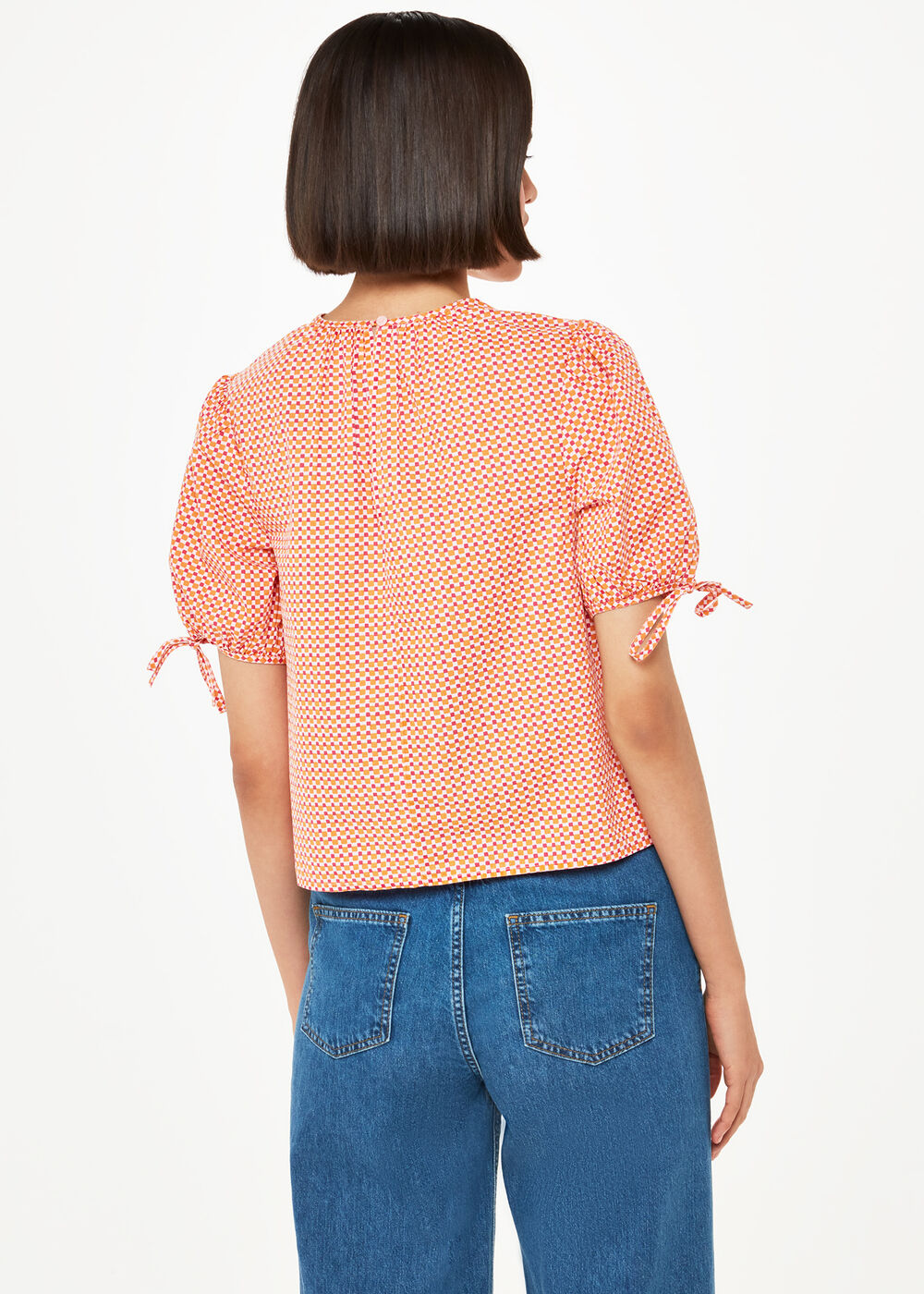 Ditsy Square Ruched Front Top