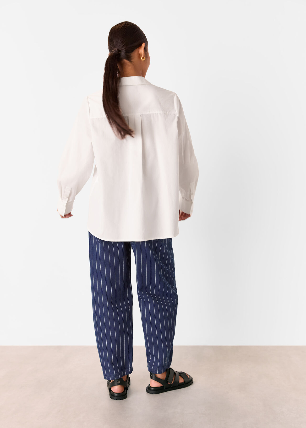 Petite Pinstripe Barrel Leg Jean
