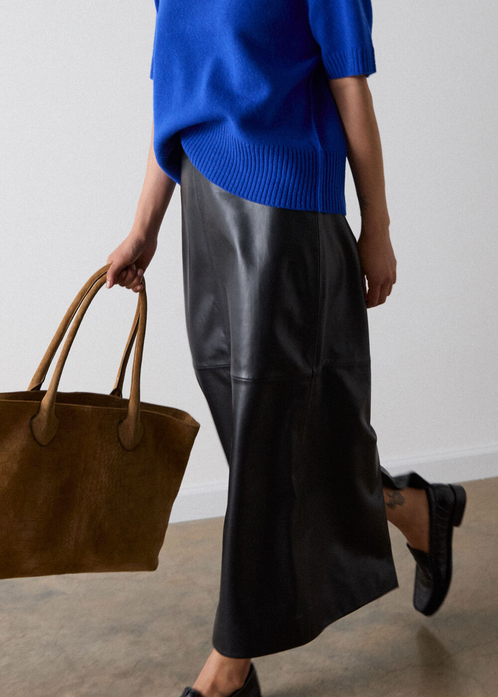 Black Pencil Leather Midi Skirt