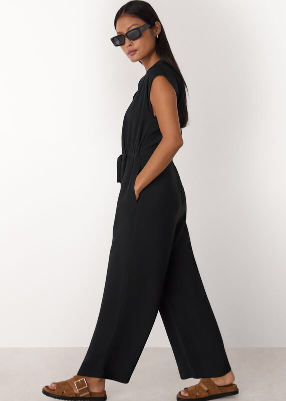 Black Petite Sleeveless Drawstring Jumpsuit
