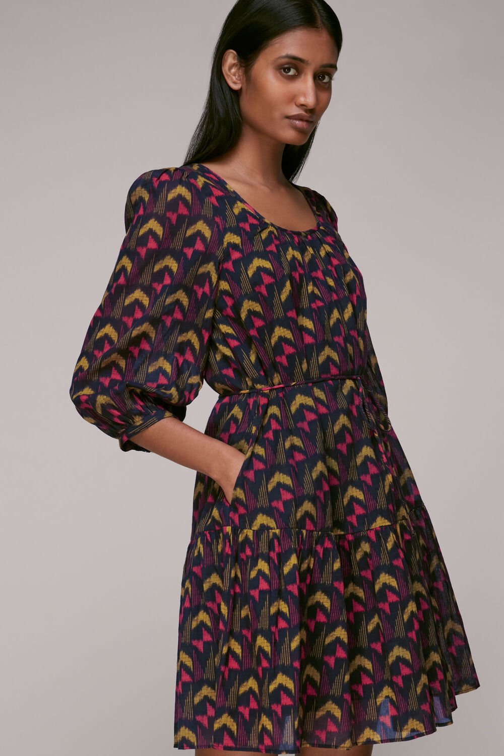 Black Geometric Ikat Trapeze Dress