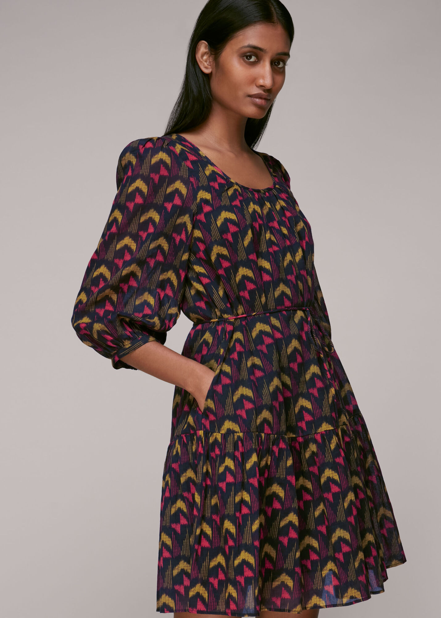 Black/Multi Geometric Ikat Trapeze Dress WHISTLES
