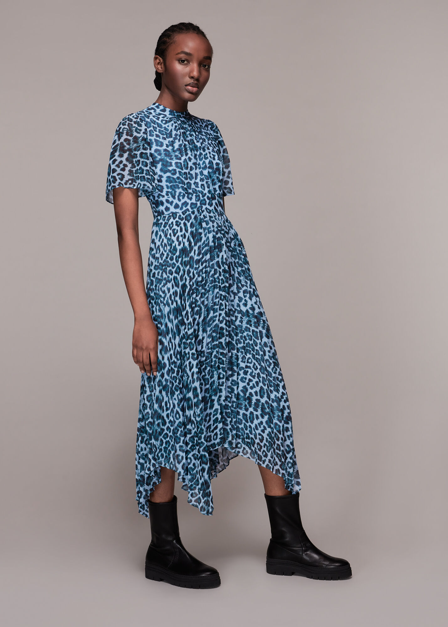 Blue cheetah cheap print dress