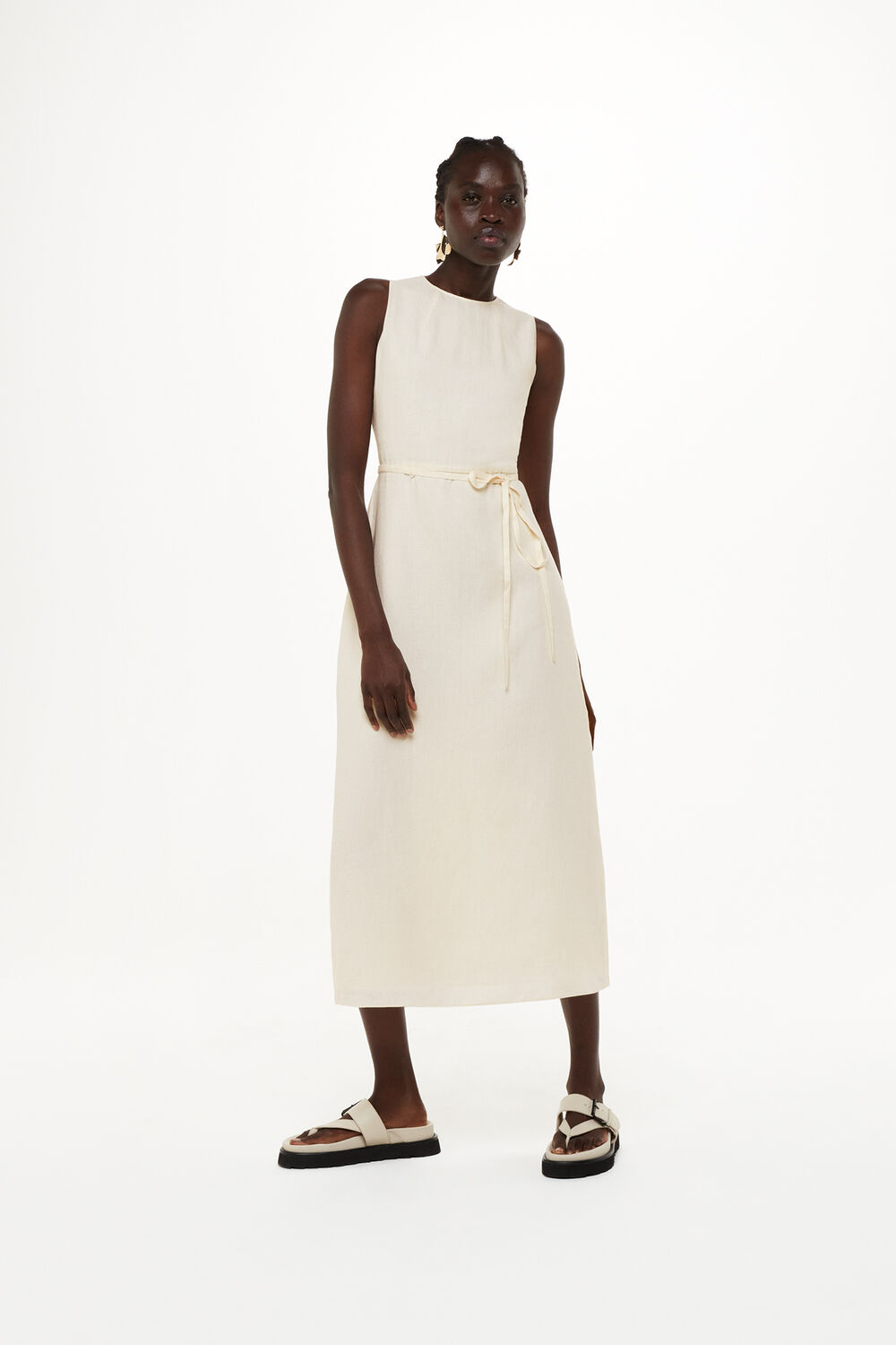 Ivory Linen Blend Cut Out Back Dress