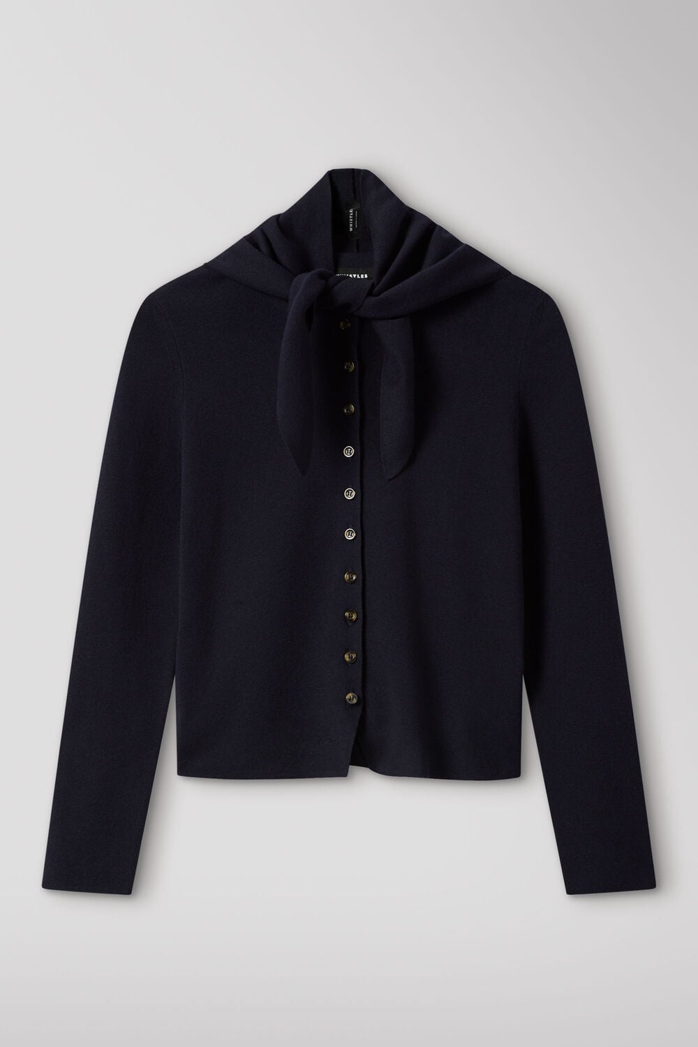 Navy Crew Neck Scarf Cardigan