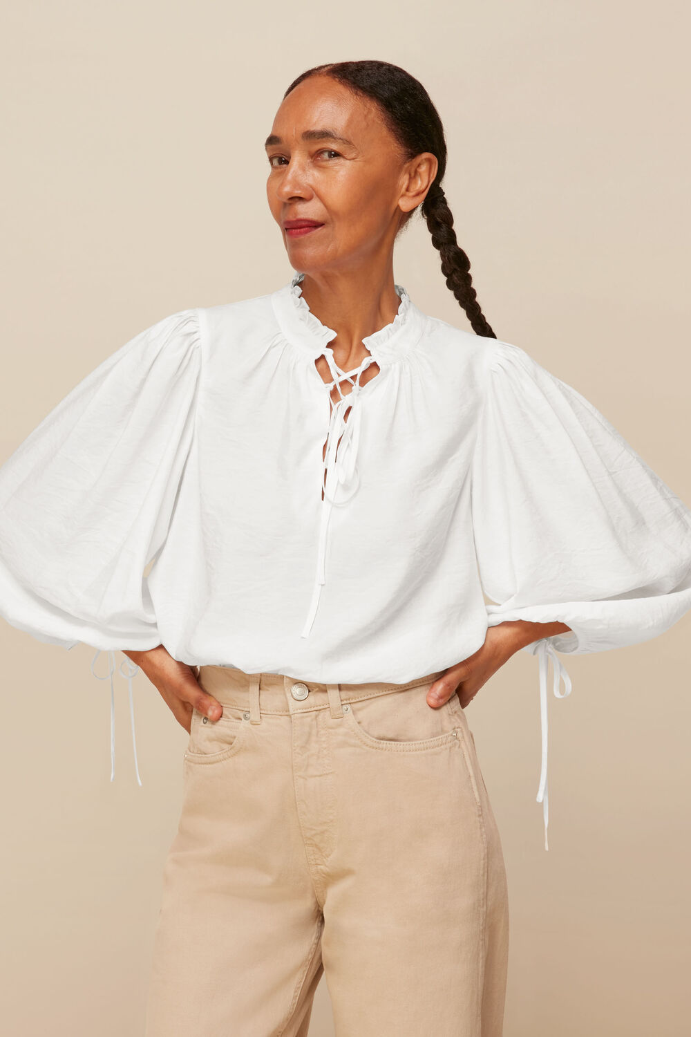 White Tie Neck Detail Blouse