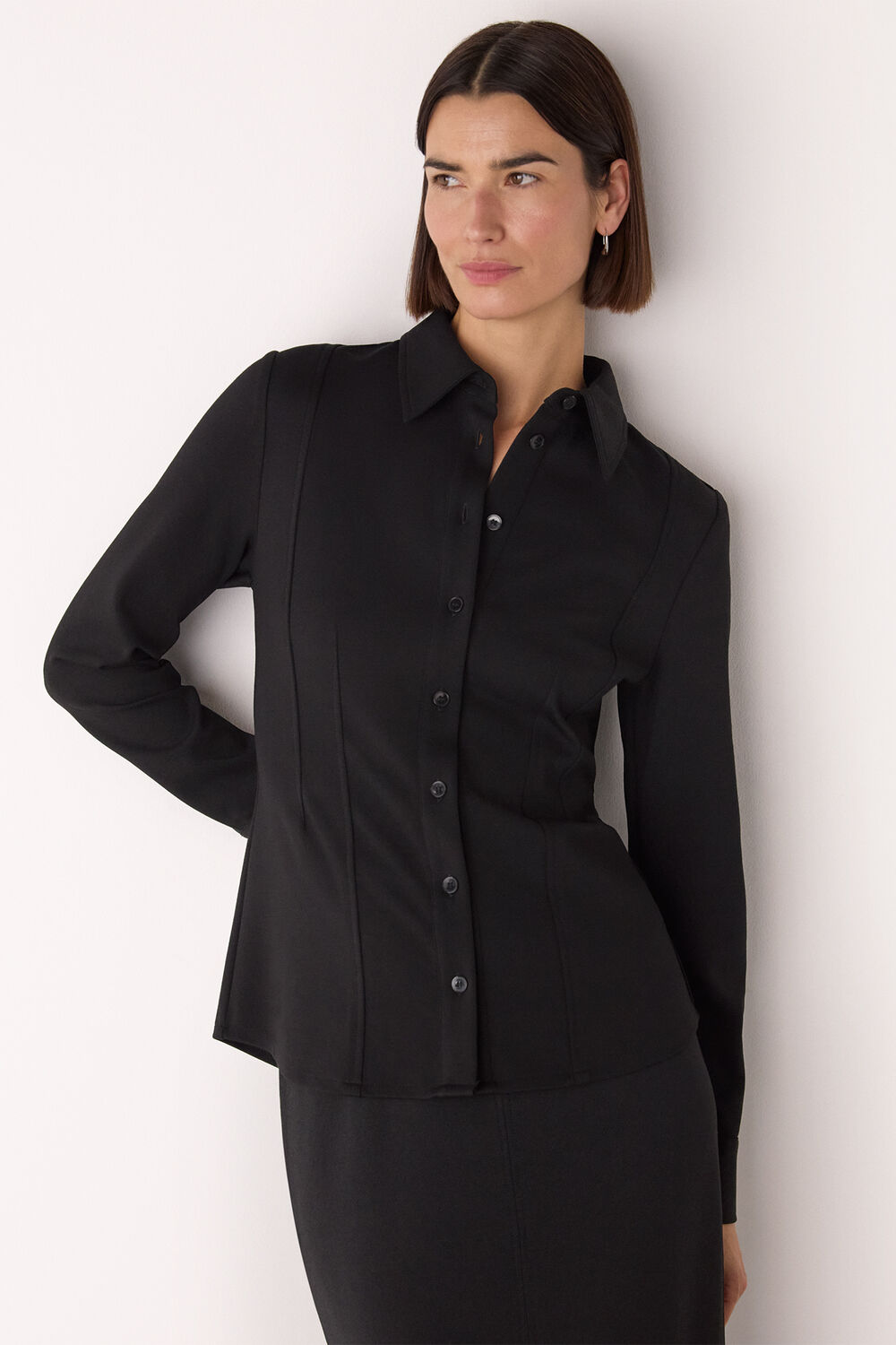 Black Seam Detail Ponte Shirt