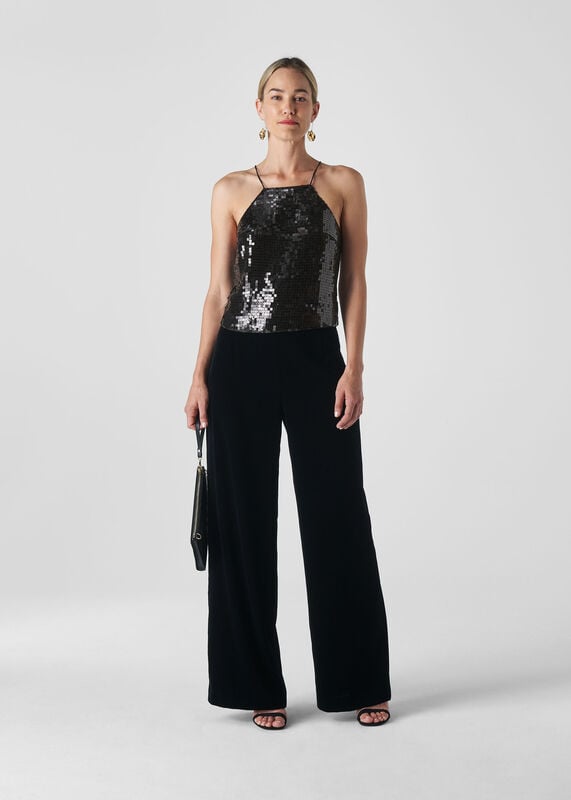 Black Square Sequin Cami Top