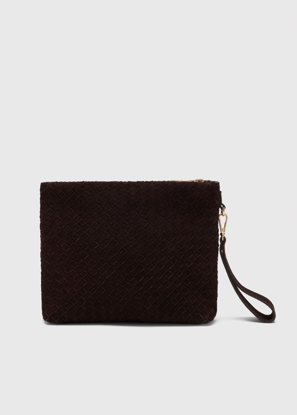 Avah Woven Suede Zip Clutch