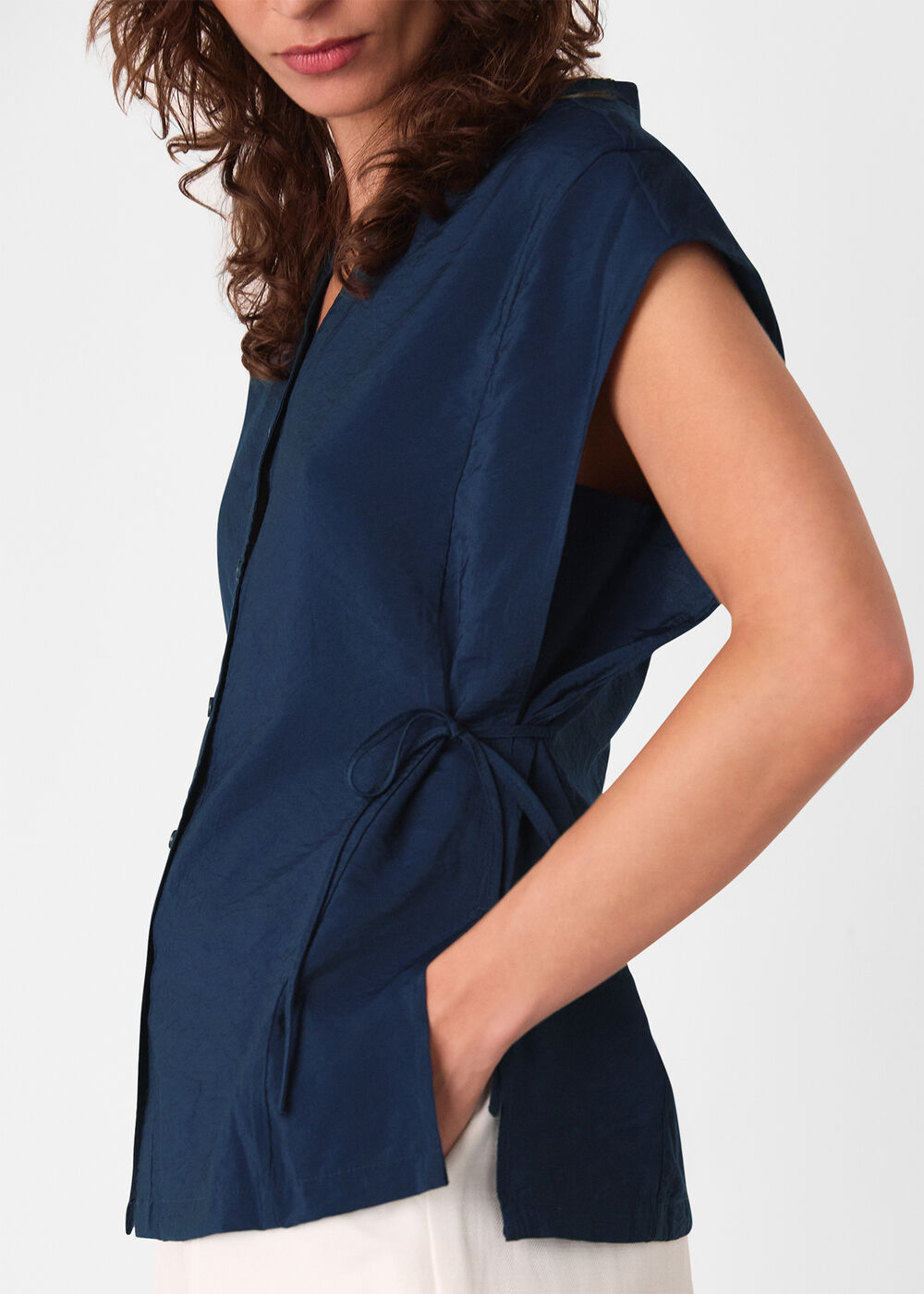 Button Down Tie Side Shirt