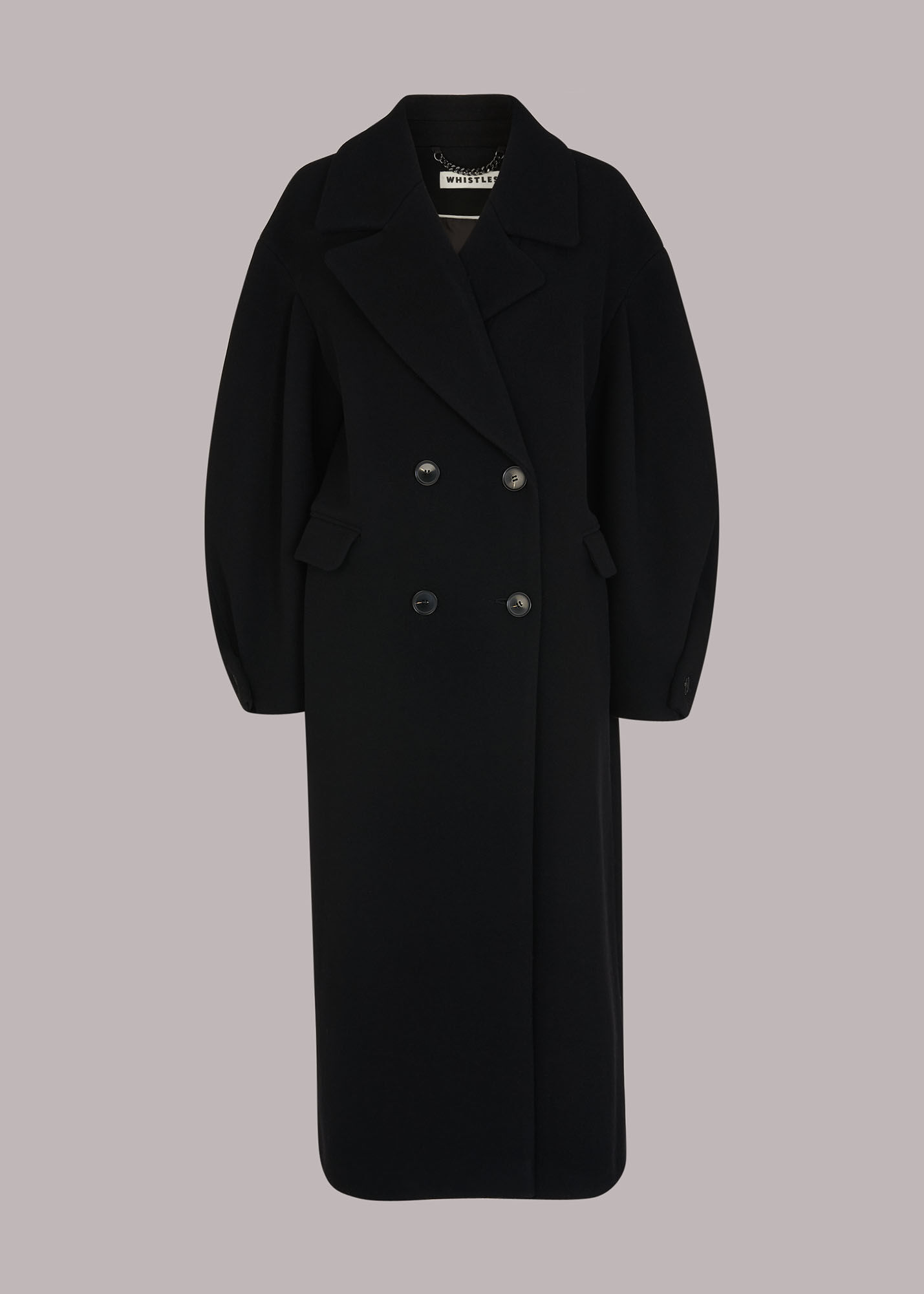 Black Indira Puff Sleeve Wool Coat | WHISTLES |