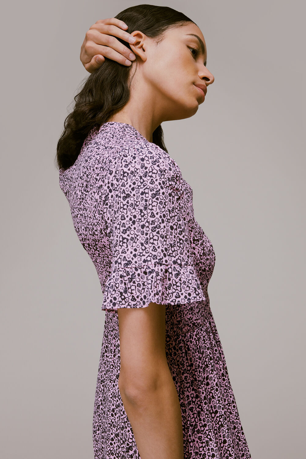Pink Aria Flower Stamp Midi Dress