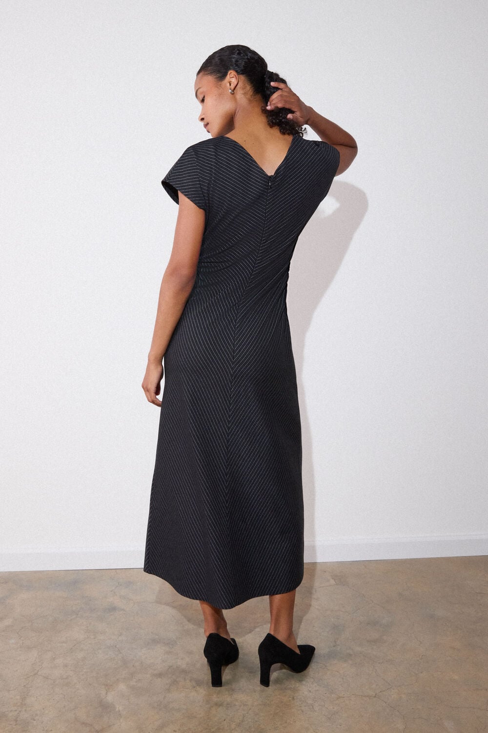 Black Pinstripe Jersey Midi Dress