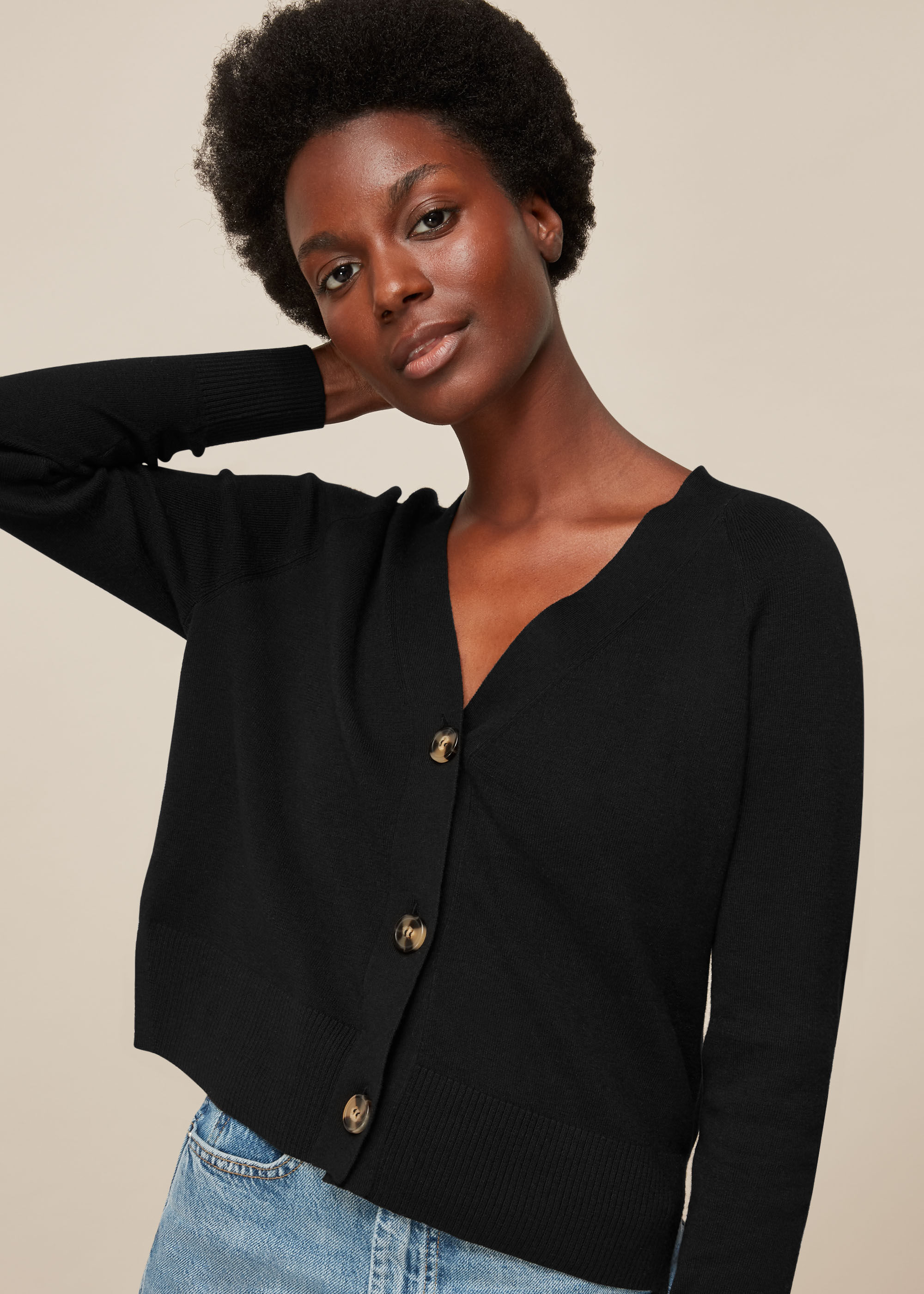 Black Button Front Cardigan | WHISTLES |