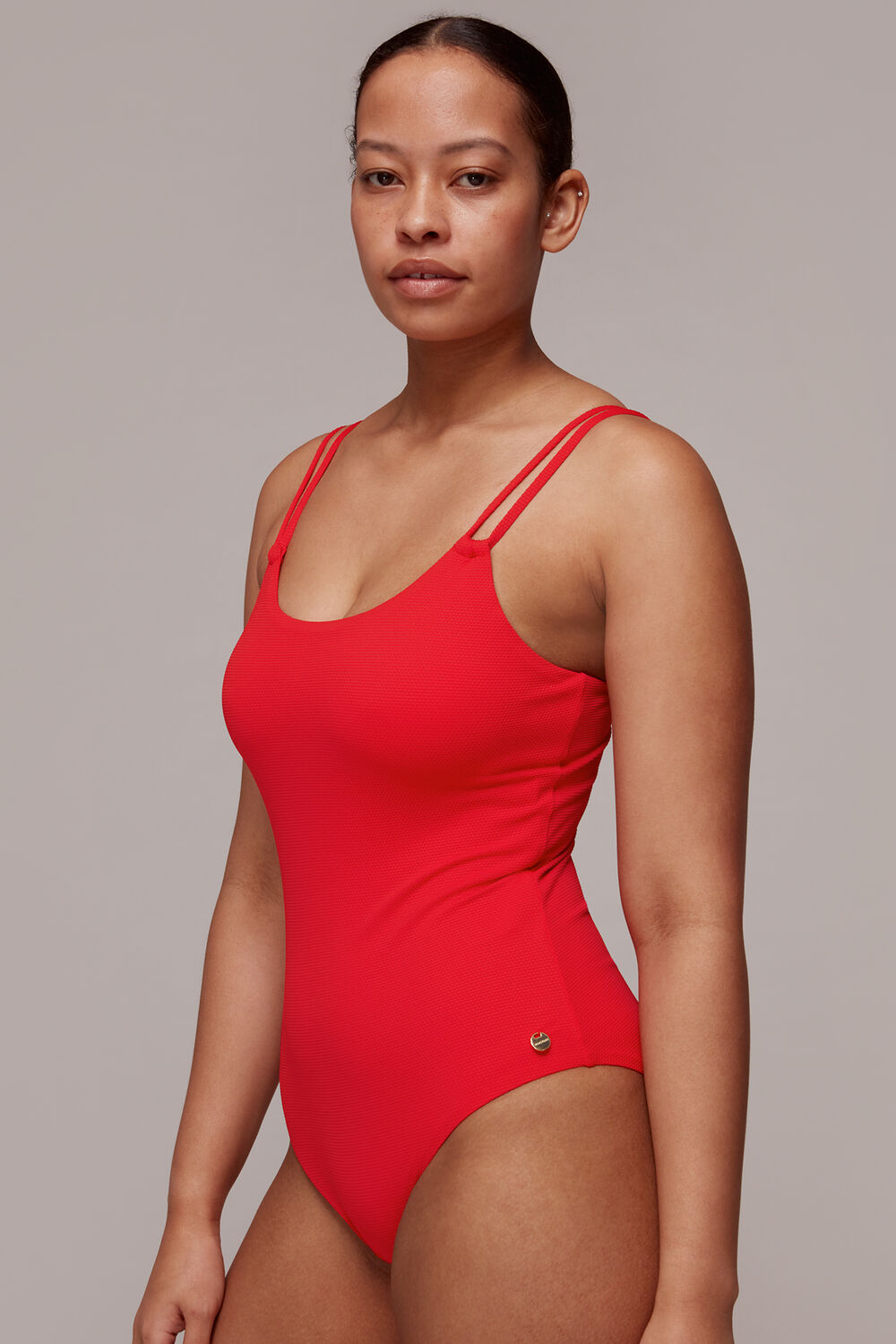Double Strap Textured Swimsuit Red