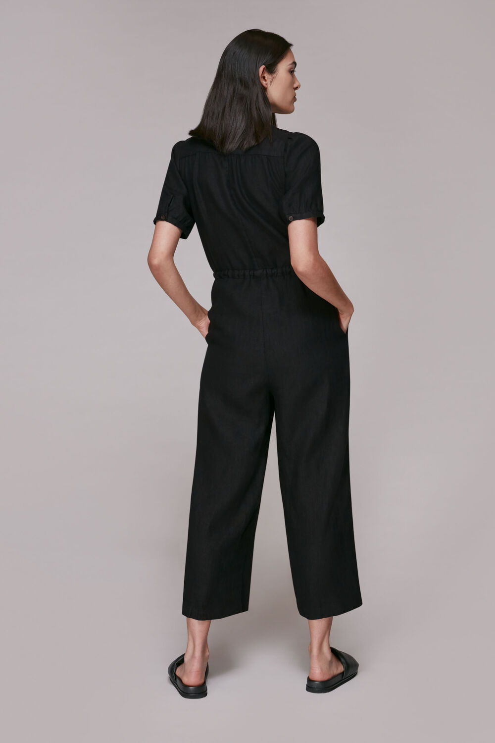 Button Front Linen Jumpsuit