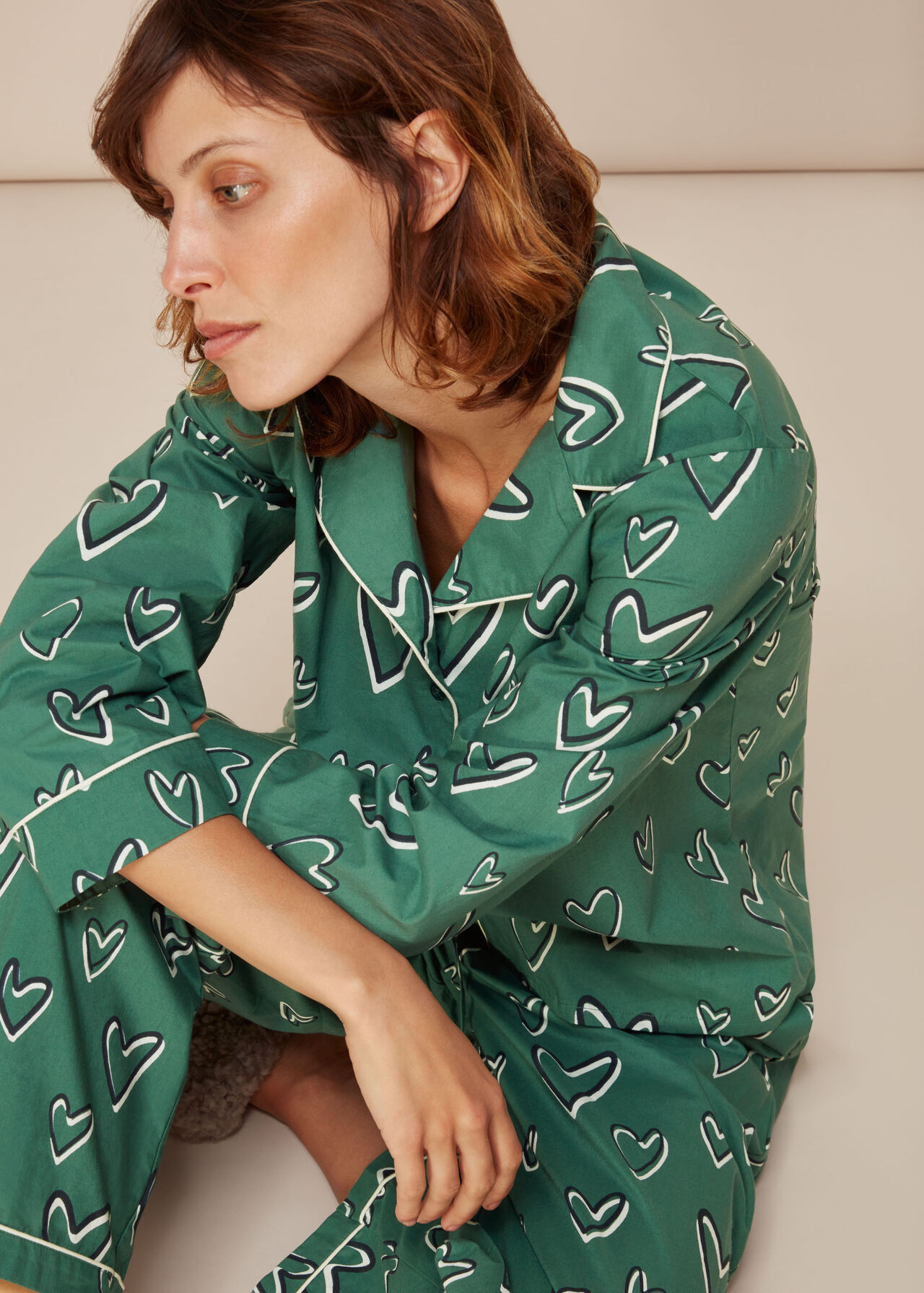 Verstoring Vochtig Chaise longue Green/Multi Heart Print Cotton Pyjama Set | WHISTLES 