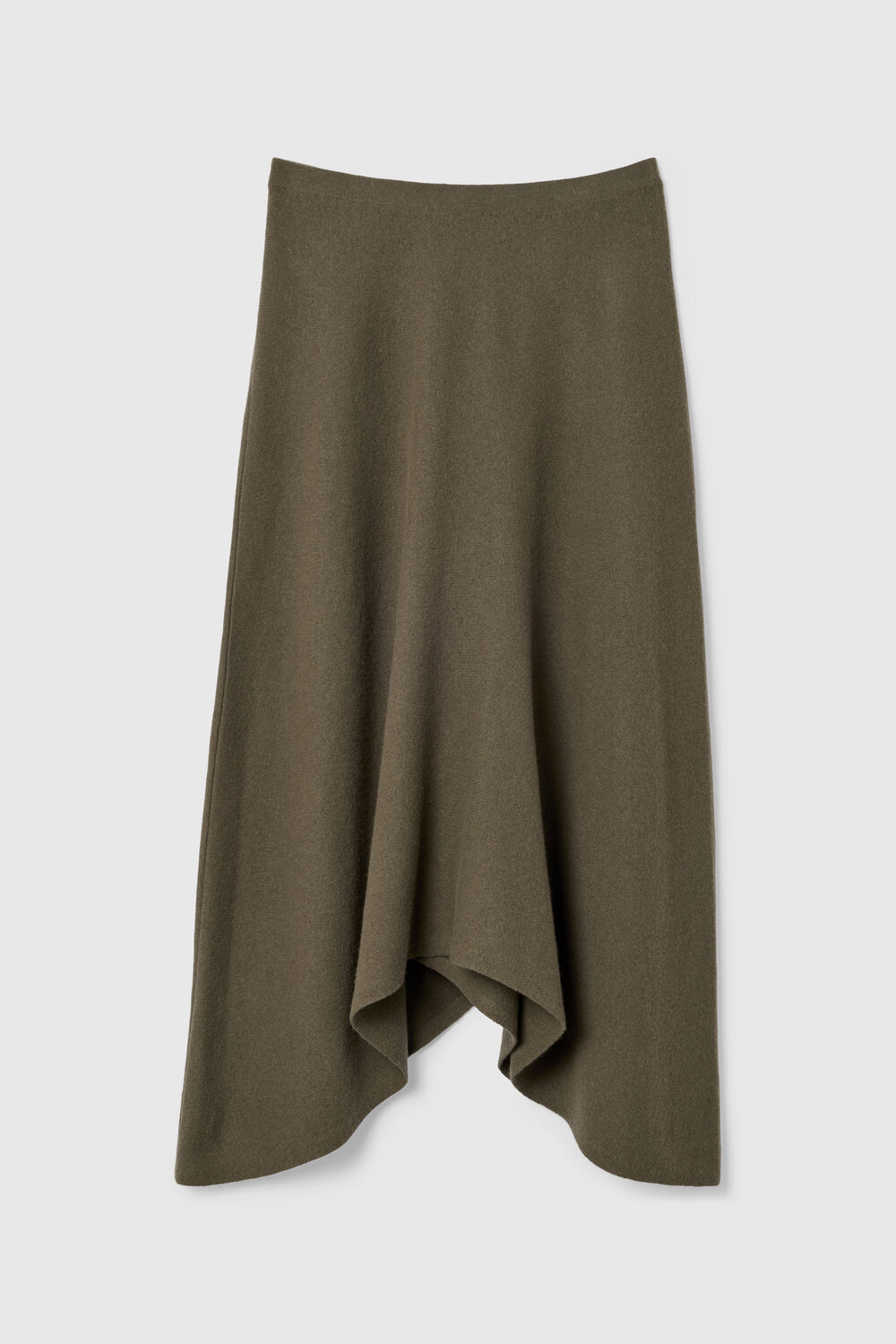 Khaki Asymmetric Hem Wool Knit Skirt