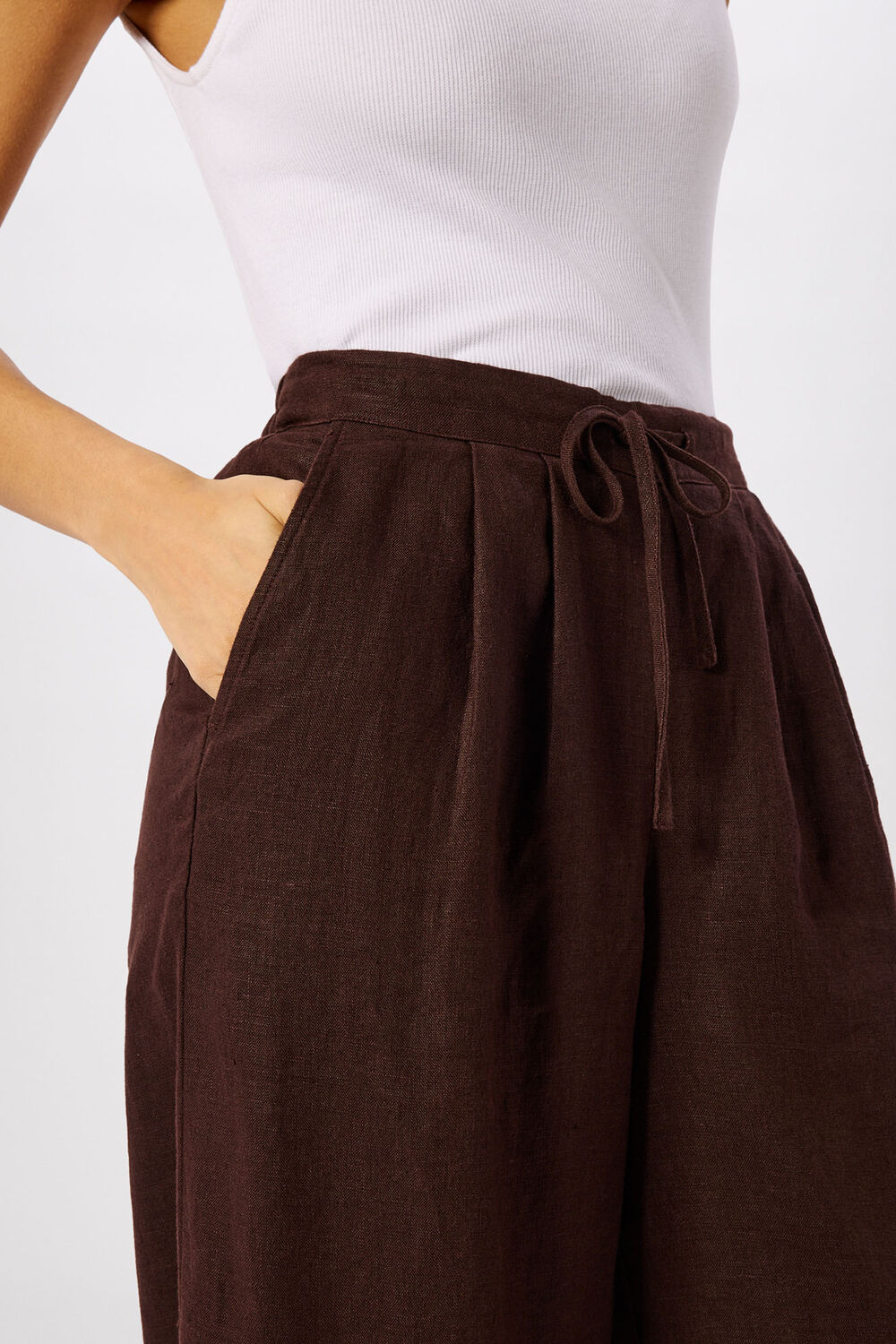 Brown Wide Leg Linen Trouser