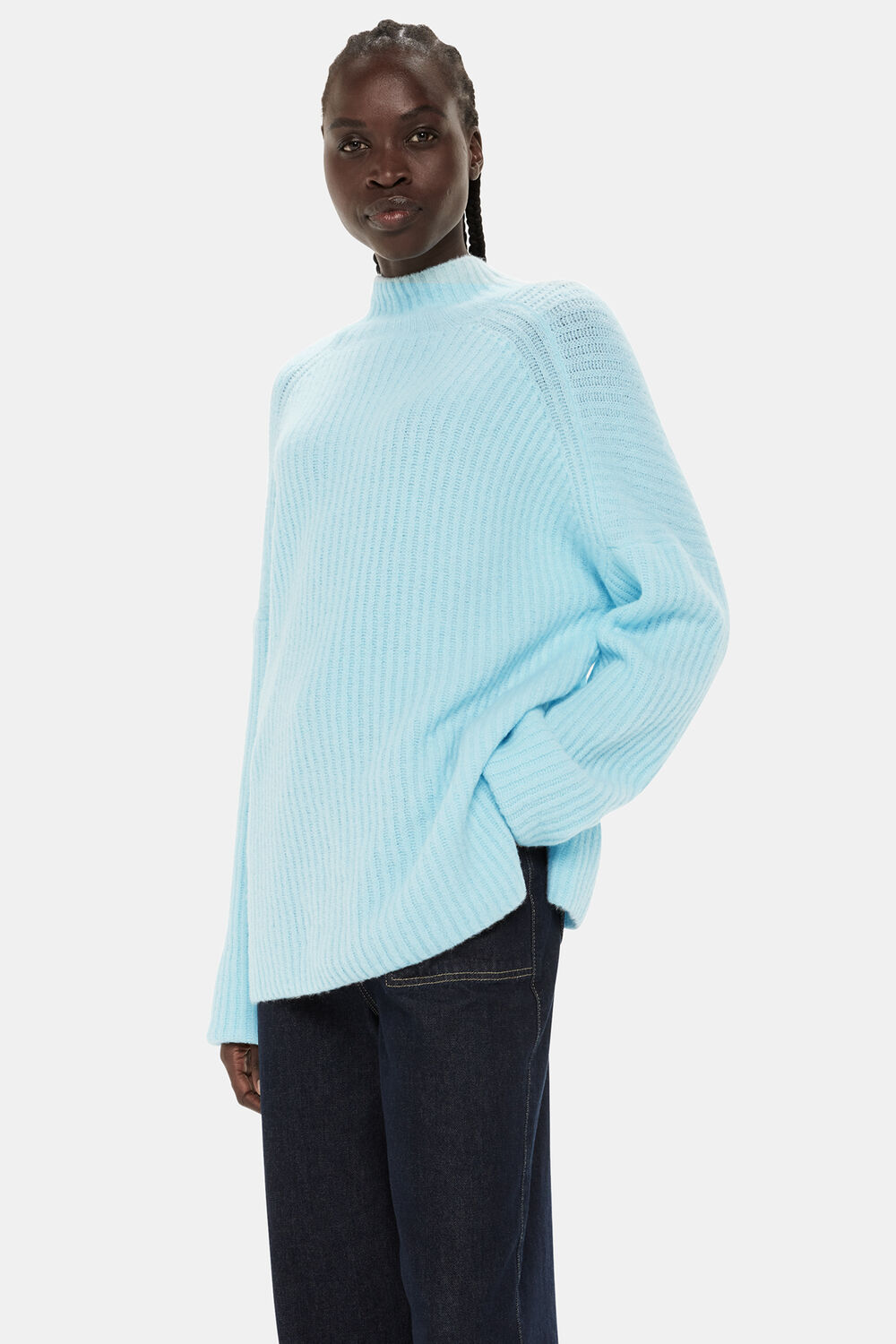 Wool Mix Rib Funnel Neck