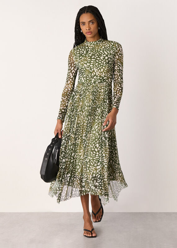 Green Animal Tiered Mesh Dress