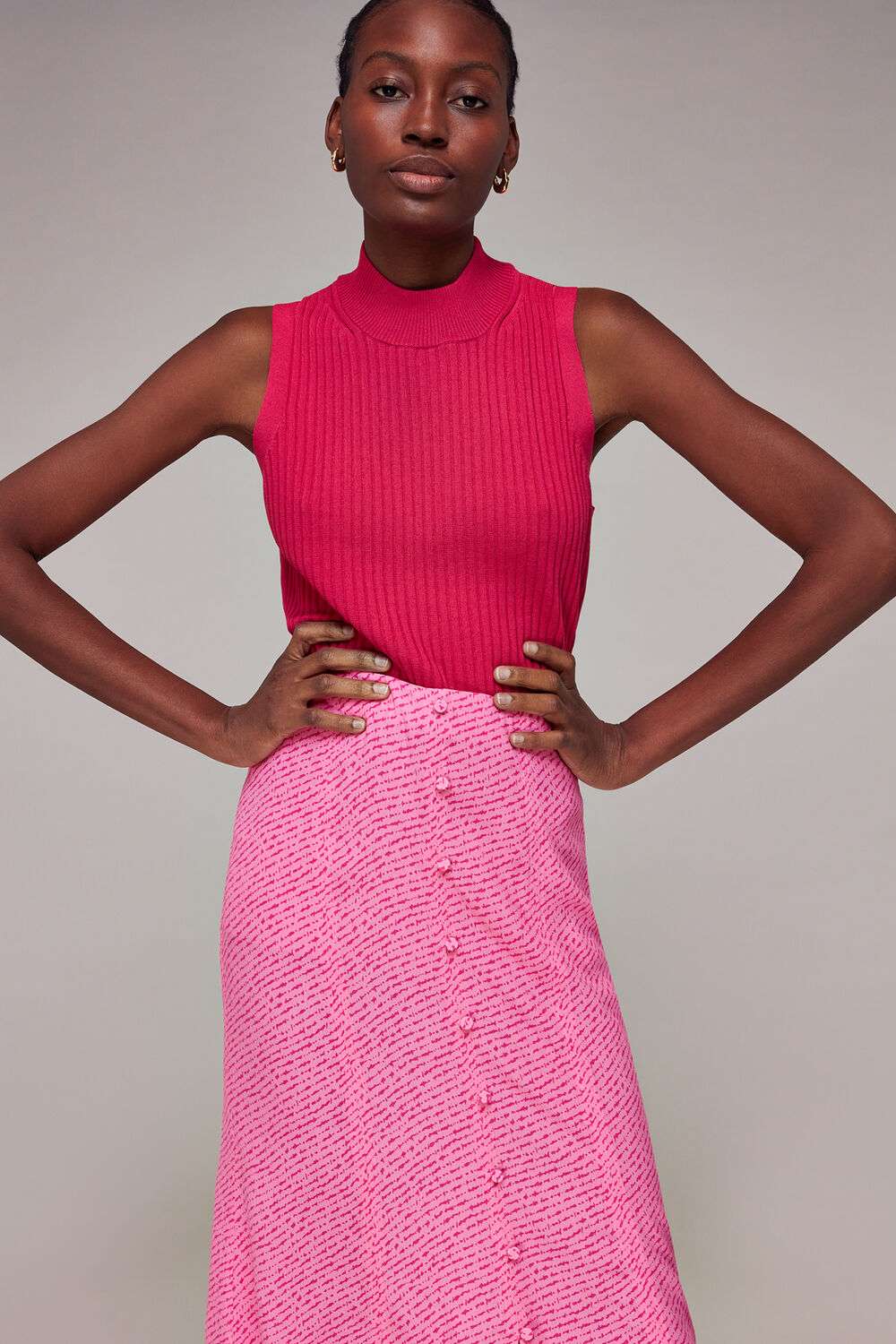 Pink Diagonal Fleck Button Skirt
