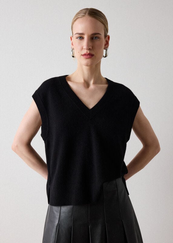 Black Cashmere V Neck Sweater Vest