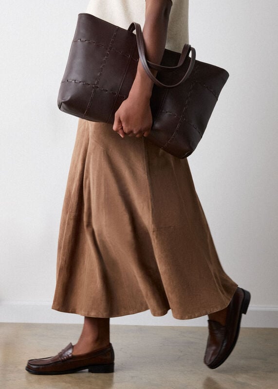 Taupe Zig Zag Panel Suede Skirt