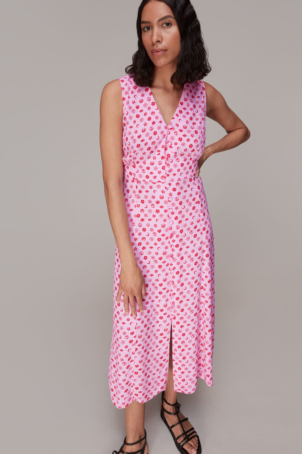 Pink Moon Floral Print Midi Dress