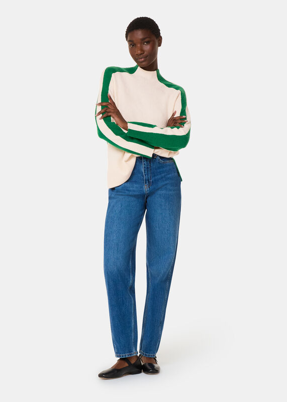 Green Colorblock Wool Mix Sweater