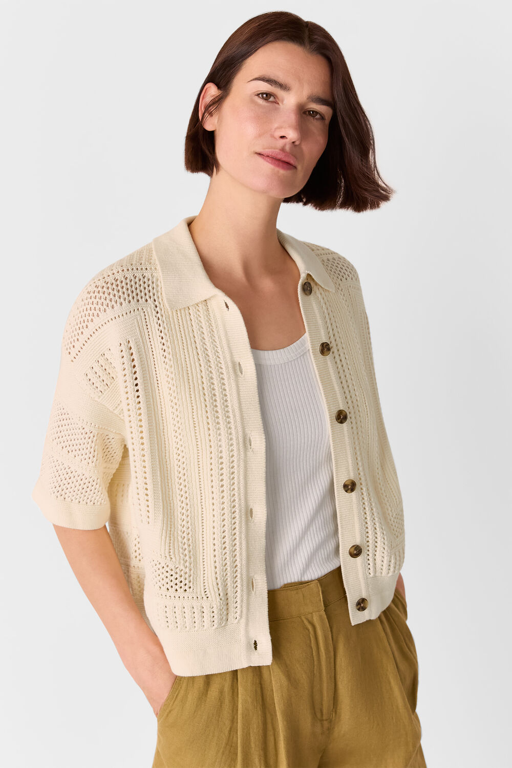 Ivory Crochet Knitted Shirt