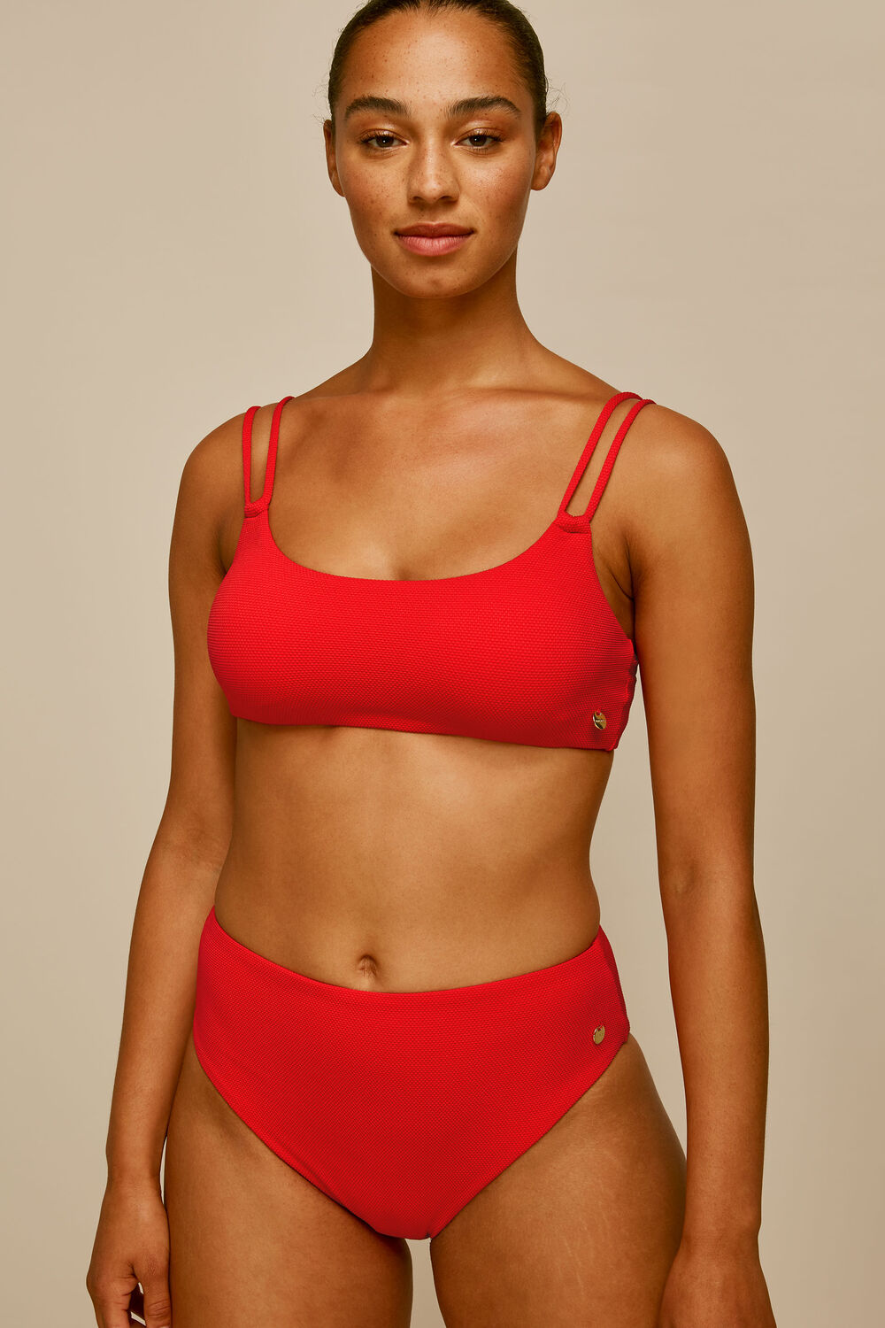 Red High Waisted Bikini Bottom