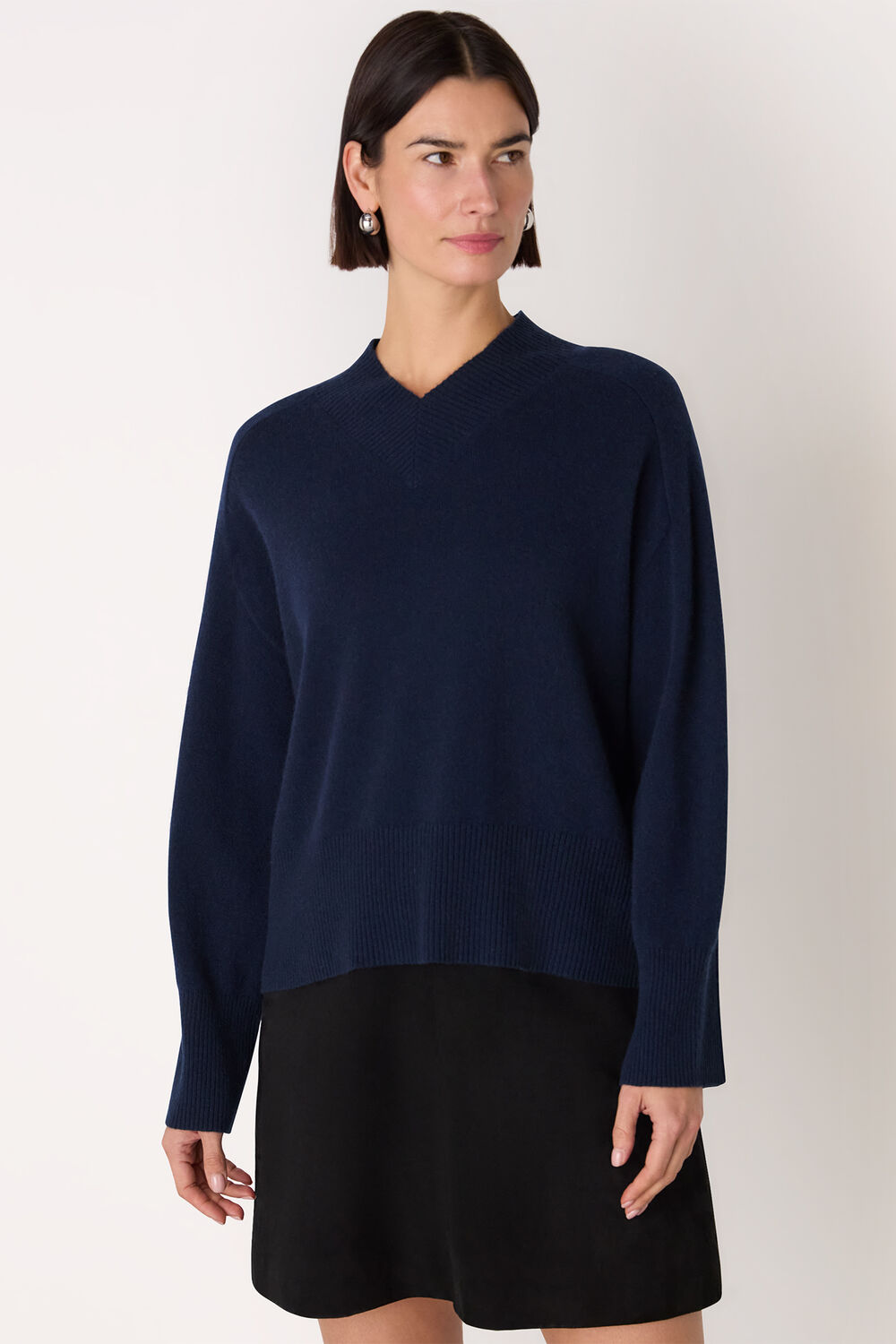 Navy Cashmere V Neck Sweater