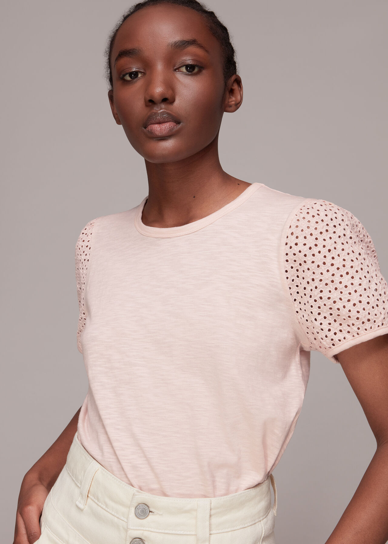 Whistles Broderie Puff Sleeve T-Shirt Whistles Broderie Puff Sleeve T-Shirt