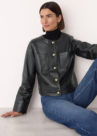 Collarless Leather Jacket