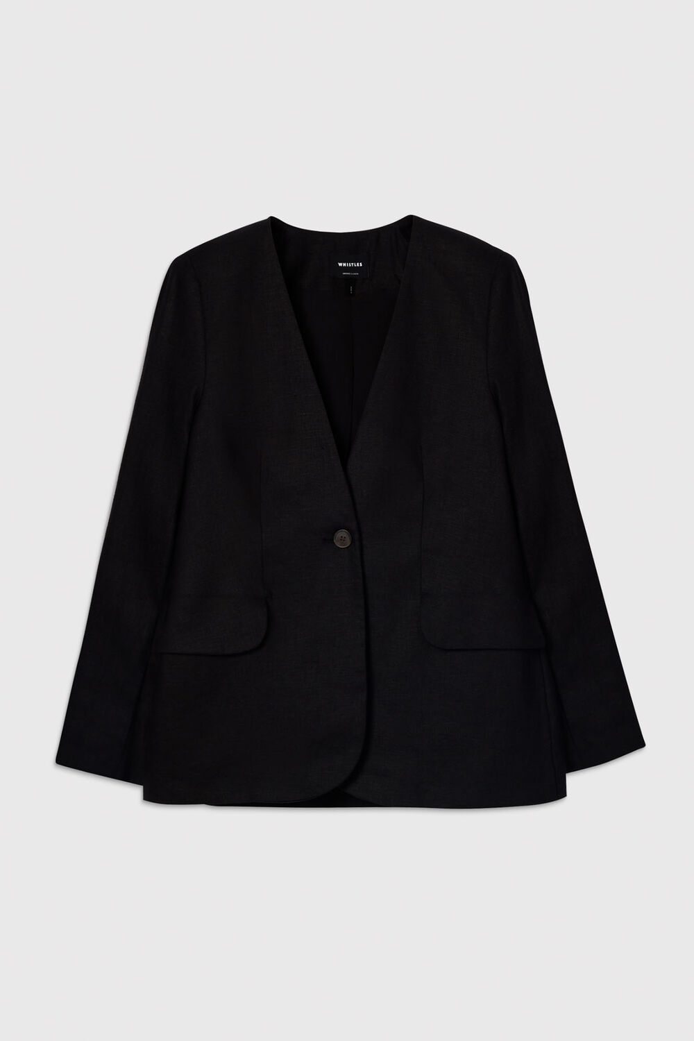 Black Petite Collarless Linen Blazer