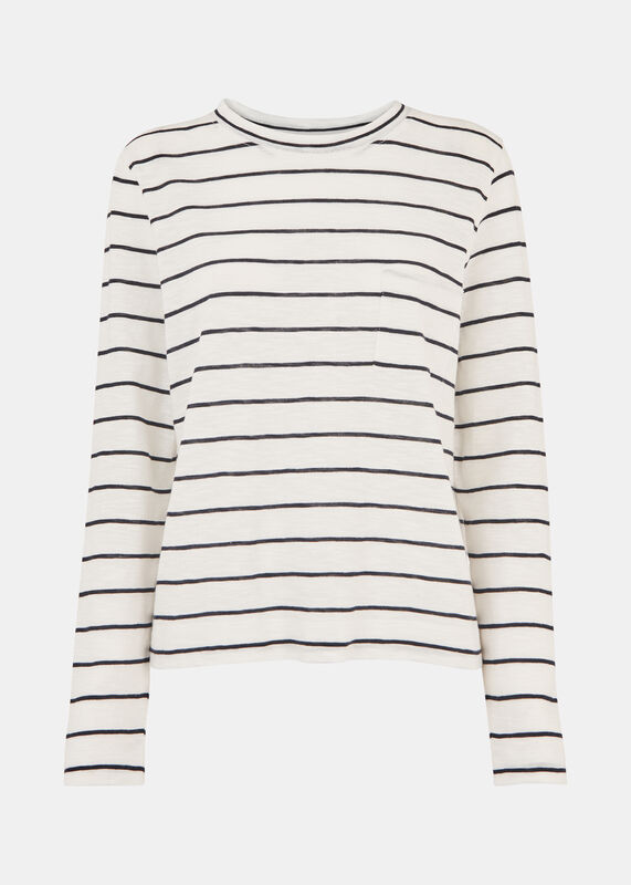 Ivory Stripe Crew Neck Pocket Top