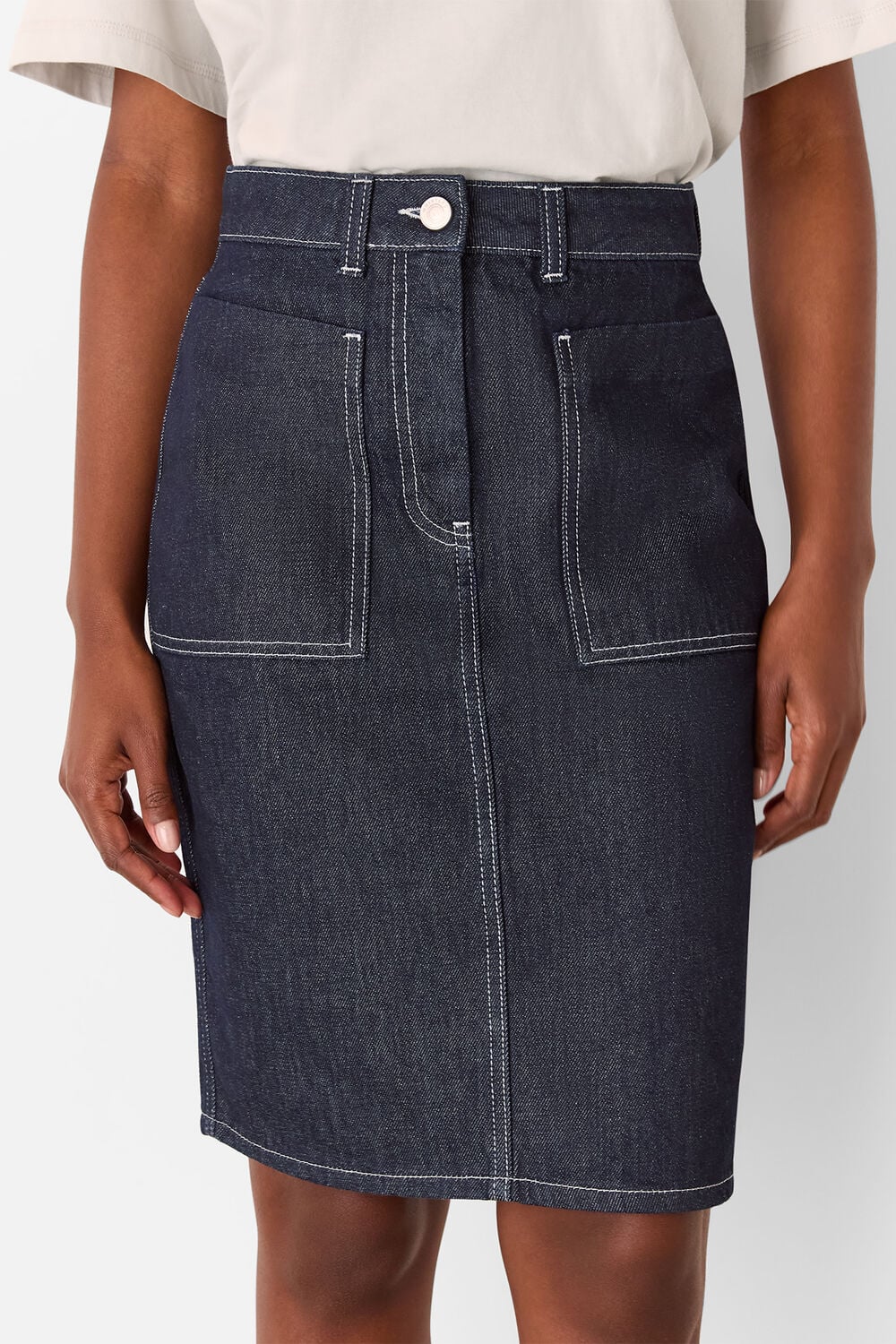 Contrast Stitch Midi Skirt