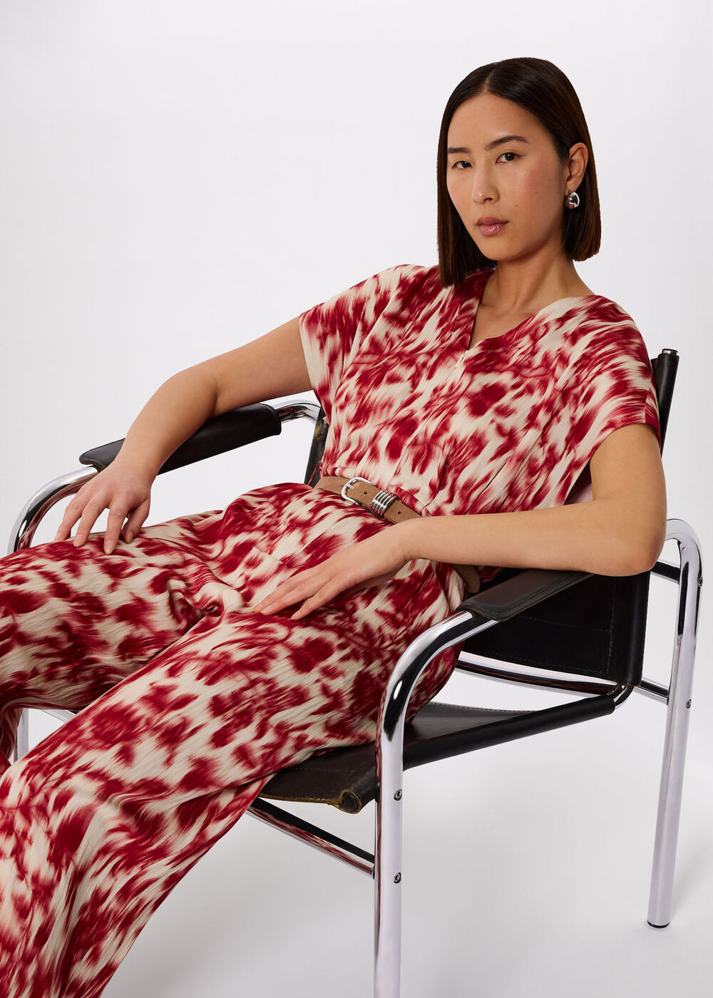 Blurred Floral Tie Jumpsuit