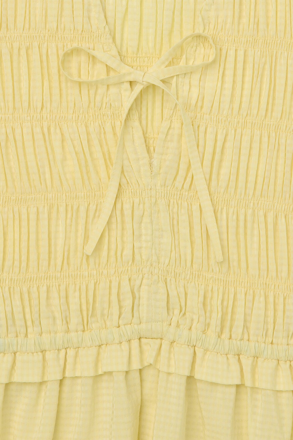Lemon Shirred Bodice V Neck Dress